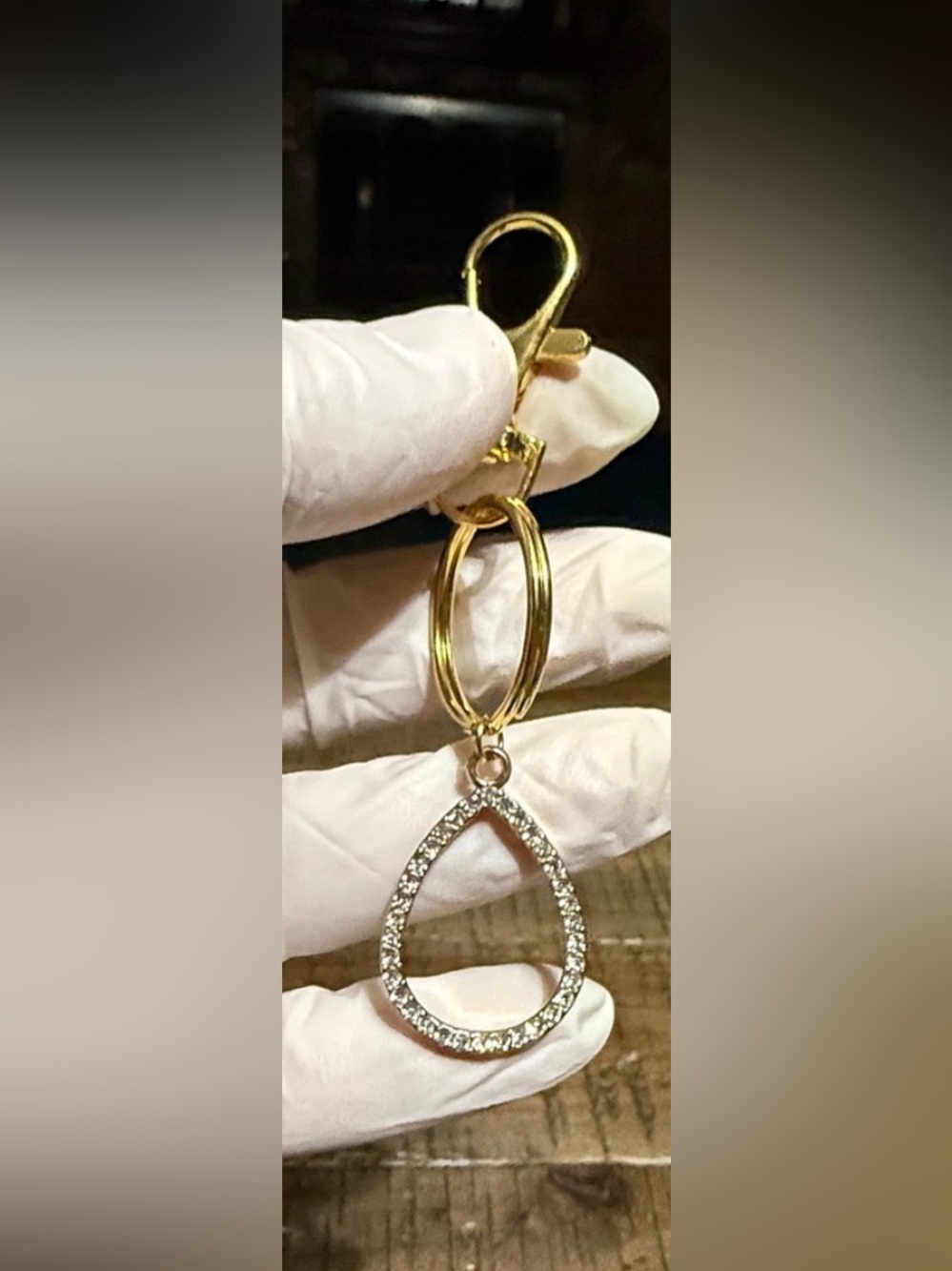 Gold Teardrop Crystal Keychain Charm